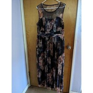 Candalite Women's Sheer Flowy Floral Maxi Wedding Guest Scoop Neck Dress Size 2x